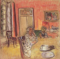Madame Hessel ja Lulu Château des Clayesin ruokasalissa, n. 1935-38