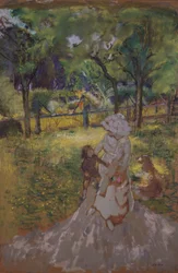 Äiti ja lapsi hedelmätarhan aamupuutarhassa, 1909-1911.
