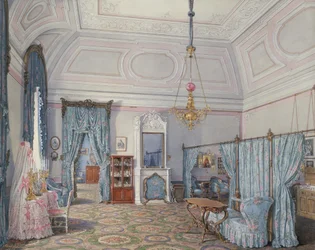Talvipalatsin sisätilat. Viides varattu huoneisto. Suurprinsessa Maria Aleksandrovnan makuuhuone, 1873
