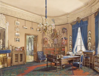 Talvipalatsin sisätilat. Kruununprinssi Nikolai Aleksandrovitšin tutkimus, 1865