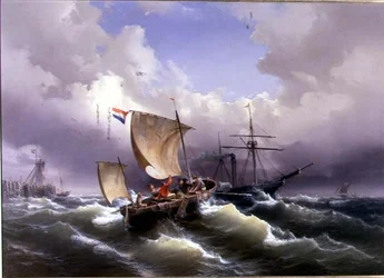 Alukset aaltoisessa vedessä rannikon edustalla