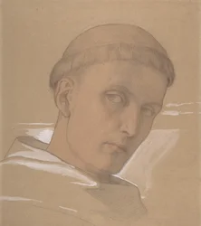 Pyhän Augustinuksen päämiehen tutkimus Madonna ja lapsi..., 1846 maalausta varten.