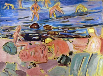 Garcons se baignant - Boys bathing par Munch, Edvard (1863-1944). Öljy kankaalle, koko: 68x90