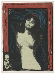 Madonna - Liebendes Weib, n. 1895-1902 (litografia, painettu mustalla, punaisella, sinisellä ja jadenvihreällä valkoisella)