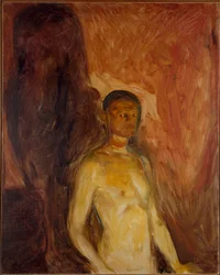 Omakuva helvetissä, noin 1895. Mitat: 81,5 x 65,5 cm. Oslo, Kommunes Kunstsamlinger, Munch-museo