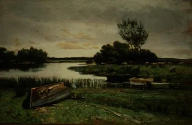 Järvi soutuveneillä (öljy kankaalle)