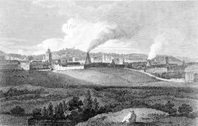 Näkymä Bristoliin Pile Hilliltä, kaiverrus Heath, pubi. Kirjailija: John Agg, 1809