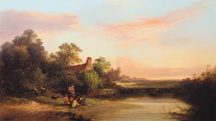 "Englantilainen maisema mökillä ja purolla", 1860