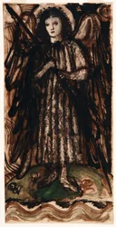 Rakkaus hallitsee elementtejä, Design for Stained Glass, n. 1860-62 (seepia ja pesu paperille)