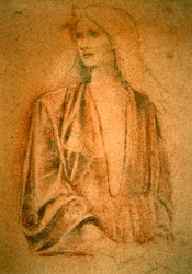 Tytön muotokuva - Study for Arthur in Avalon, n.1890 (liitu ja lyijykynä punaiselle paperille).