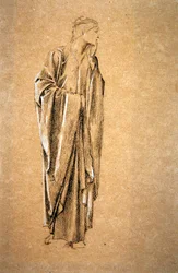 Tutkimus Danaelle, n. 1885 (mustavalkoinen liitu ruskealla paperilla)