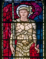 Rottingdean, St Margaret, Morris & Co., Edward Burne-Jones, East Window, St Michael yksityiskohta, 1893