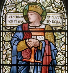 Wilden, All Saints, Morris & Co., Edward Burne-Jones, John Henry Dearle (1859-1932), Kuningas Ethelbert, yksityiskohta, 1902-1914, Louisa, Alfred, Baldwinit, pääministeri, metodisti, Worcestershire, taide ja taideteollisuus.