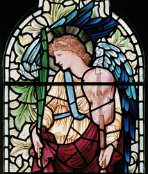 Wilden, All Saints, Morris & Co., Edward Burne-Jones, John Henry Dearle (1859-1932), The Minstrel Angel, Angel Musician, yksityiskohta, 1902-1914, Louisa, Alfred, The Baldwins, pääministeri, metodisti, Wor