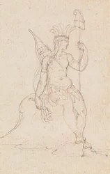 Allegory of America Carrying the Liberty, n. 1760-1848 (kynä, musta muste, grafiitti ja punainen liitu)