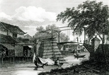 Malaccan laskusilta, kaivertanut George Cooke