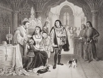 Edward IV:n pojat erosivat äidistään Richard Duke of Gloucesterin toimesta, 16. kesäkuuta 1483, "Illustrations of English and Scottish History" osasta I.