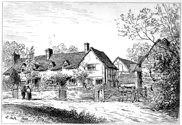Mary Ardensin mökki Wilmcotessa, Warwickshiressä, 1885.