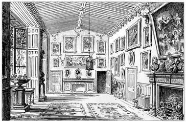 Charlecote Parkin suuri sali, Warwickshire, 1885.