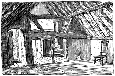 Ylempi tarina Shakespearen syntymäpaikasta Stratford-upon-Avonista, 1885.