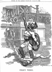 Liberaalihallituksen palattua Britanniaan joulukuussa 1905 vapaakauppa oli pikemminkin kuin konservatiivinen tullitariffin suojelupolitiikka. Edward Linley Sambournen sarjakuva Punch Londonista 24. tammikuuta 1906