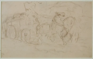 Hevonen ja kärryt (nro 9), c. 1880-luku (grafiitti paperille)