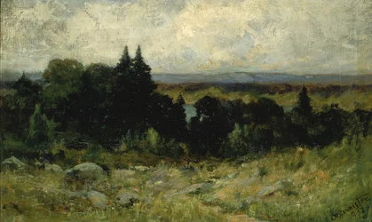 Nimetön maisema, peltoja kiviä ja puita, 1893.