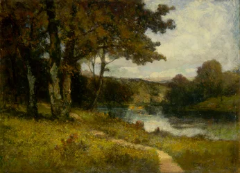Nimetön maisema, puita joen lähellä, 1891.