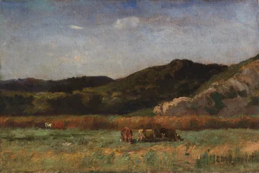 Nimetön maisema lehmiä laiduntamassa, kukkuloita, 1891.