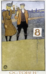 Pariskunta pelaa golfia - Edward Penfieldin "" Golf Calendar" -kirjassa, toim. 1899