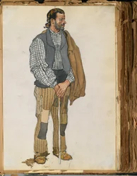 Luonnos espanjalaisesta miehestä, 1906 (wc ja grafiitti leikekirjaan kiinnitettynä paperille)