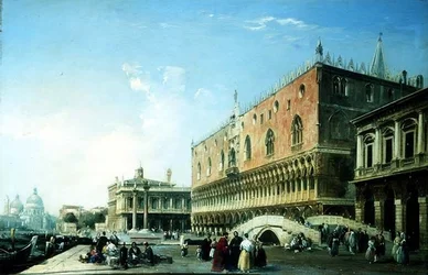 Piazzetta, Venetsia, lukuisia hahmoja Dogen palatsin luona (öljy kankaalle)