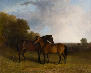 Kaksi metsästäjää maisemassa, n. 1830-1899 (öljy kankaalle)