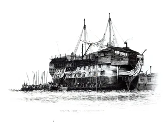 Vankilaiva Portsmouthin satamassa: Vankeja laivalla, 1828