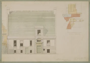 J.A.M. Whistler Esq:n talon julkisivu, Tite Street, Chelsea, 1877 (tussi ja tussi ja wc paperille) (katso myös 176476)