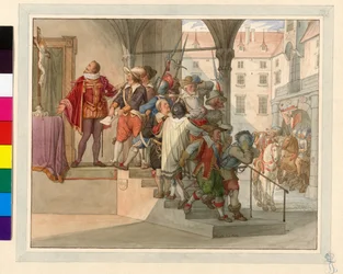 Itävallan protestanttien valtuuskunta seisoo keisari Ferdinand II:n edessä. 1619 (Sturm-vetoomus)