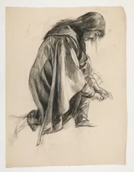 Figuuritutkimus Sir Lancelotille ja Sir Borsille, jotka asettavat Galahadin kannuiksi (?), The Quest of the Holy Graalista (toinen 15 maalauksen sarjasta Bostonin julkiselle kirjastolle, valmistui vuonna 1901)