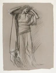 Figuuritutkimus Neitsytlinnalle(?), The Quest of the Holy Graal (15 maalauksen sarja Bostonin yleiselle kirjastolle, valmistui vuonna 1901)
