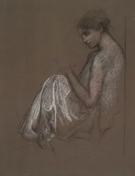 Istuva naishahmo.