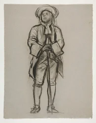 Tutkimus Penn(?) tai Franklin(?) hahmoa varten seinämaalaukseen Harrisburgin osavaltion pääkaupunkirakennuksessa, 1902-1911 (valmistaja John Singer Sargent)