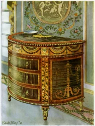 Upotekoristeinen satiinipuinen lipasto ormolu-kiinnikkeillä, 1911-1912.