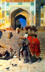 Kuninkaallinen elefantti Jami Masjidin portilla, Mathura, 1800-luku tai 1900-luvun alku.
