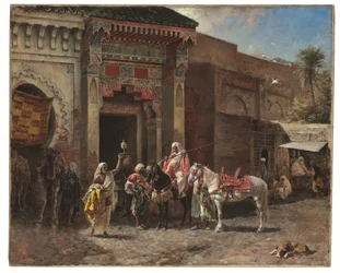 Aseenostaja (marokkolaisen basaarin portin ulkopuolella), noin 1878-1880 (öljy kankaalle)