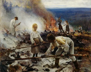 Ikeen alla risuja polttamassa
