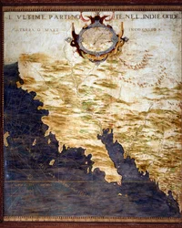 Länsi-Intian raja ja tuntemattomat maat. Italialaisen matemaatikon, kosmografin ja arkkitehdin Egnazio Dantin (1536-1586) laatima kartta. Noin 1567. Firenze, Palazzo Vecchio, Sala del Mappamondo