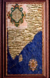 Intian kartta, jonka laati italialainen matemaatikko, kosmografi ja arkkitehti Egnazio Danti (1536-1586). Noin 1567. Firenze, Palazzo Vecchio, Sala del Mappamondo