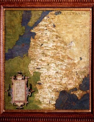 Liivinmaa Itämeren rannalla ja Liettua. Italialaisen matemaatikon, kosmografin ja arkkitehdin Egnazio Dantin (1536-1586) kartta. Noin 1567. Firenze, Palazzo Vecchio, Sala del Mappamondo