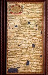 Indostan (Hindustan) Gangesin yläjuoksulla. Kartan laati Egnazio Danti (1536-1586), matemaatikko, kosmografi ja italialainen arkkitehti. Noin 1567. Firenze, Palazzo Vecchio, Sala del Mappamondo
