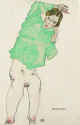Devant le miroir - Ennen peiliä par Schiele, Egon (1890-1918). Lyijykynä, guassi paperille, koko: 48,3x32,1