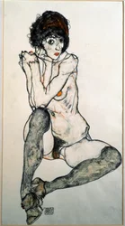 Istuva naisalaston, 1914, mitat 48,3 x 32 cm, Wien, Graphische Sammlung Albertina